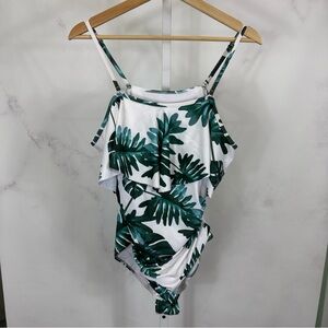 Women’s 1 Piece Ruffle Top White Swimsuit W/Adjustable Straps Padded Size XL NEW